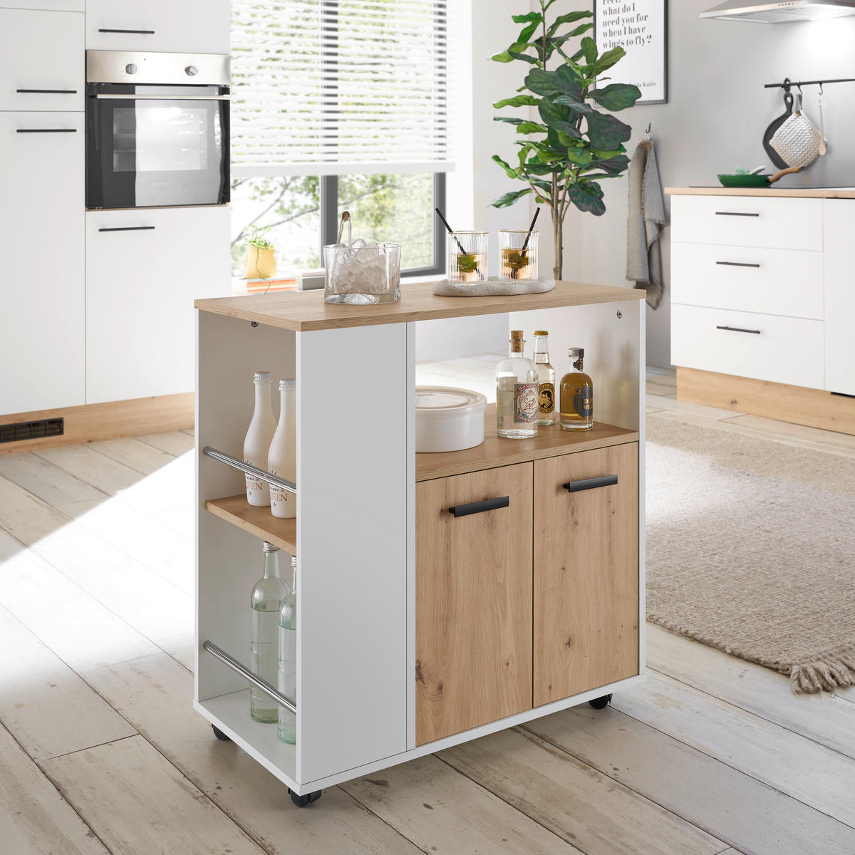 BARWAGEN in Weiß, Eiche Artisan  - Weiß/Eiche Artisan, Design, Holzwerkstoff/Kunststoff (75/79,5/40cm) - MID.YOU