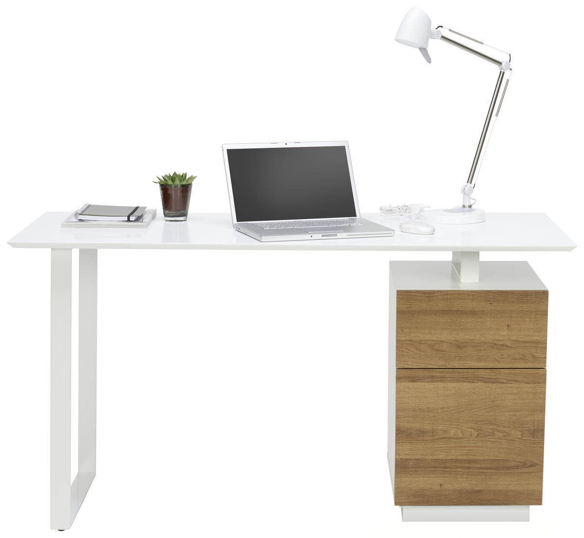 ÍRÓASZTAL  - tölgyfa/fehér, Design, faalapú anyag/fém (140/60/76cm) - Hom`in