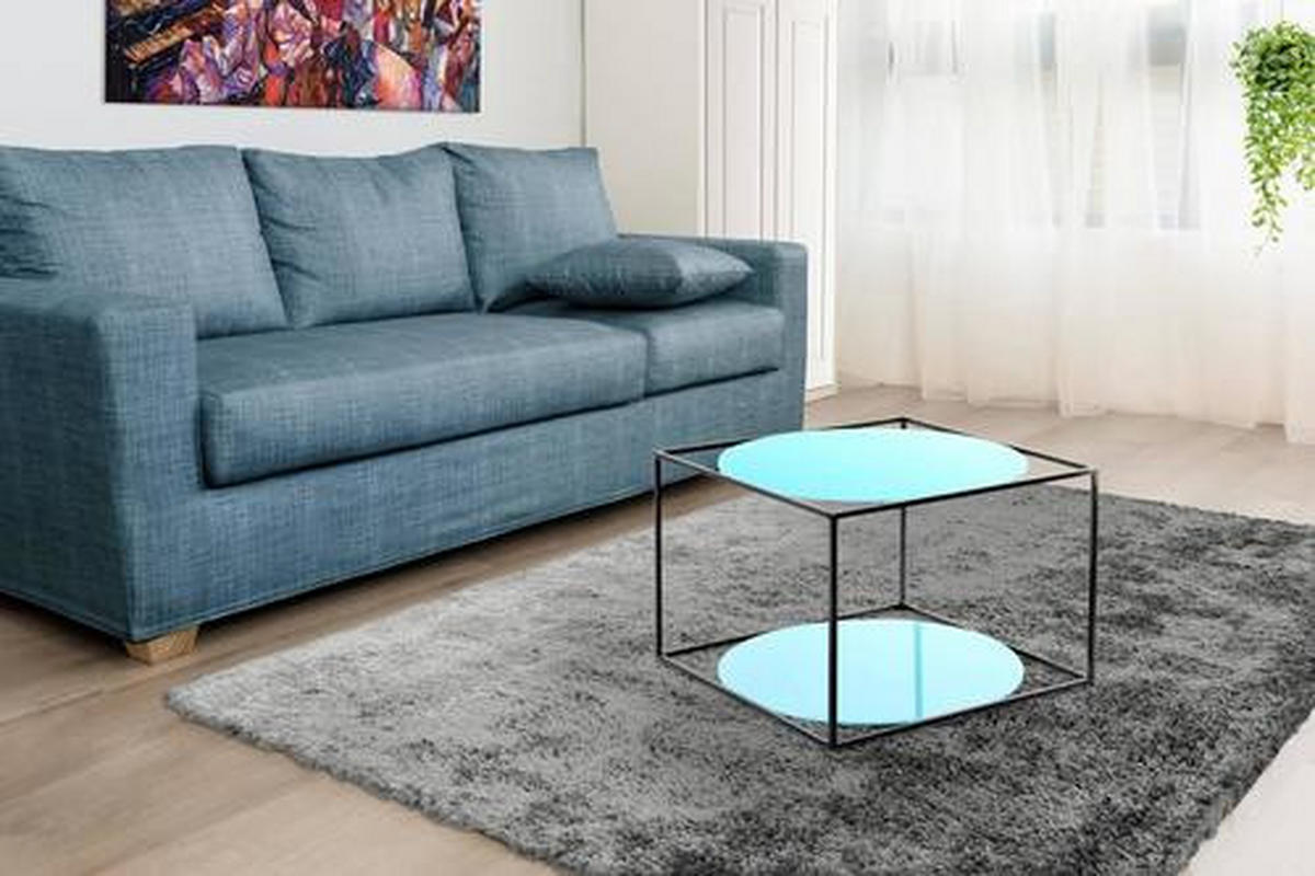 BEISTELLTISCH in Metall, Glas 50/50/36 cm  - Blau/Schwarz, Basics, Glas/Metall (50/50/36cm) - Kayoom