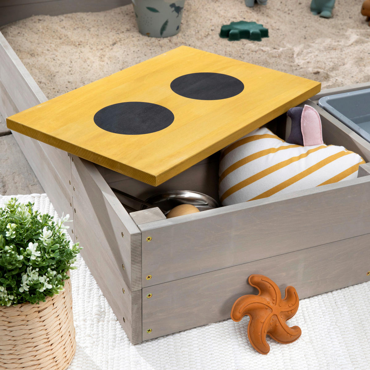 SANDKASTEN 120/120/20 cm  - Currygelb/Grau, Basics, Holz (120/120/20cm) - MUDDY BUDDY
