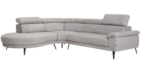 ECKSOFA Grau Velours - Schwarz/Grau, Design, Textil/Metall (264/299cm) - Novel