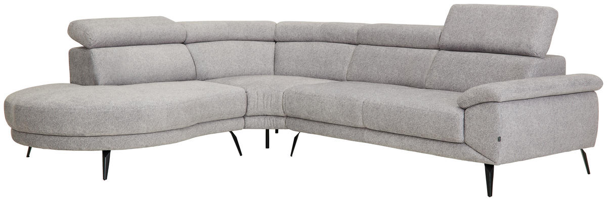 ECKSOFA in Velours Grau  - Schwarz/Grau, Design, Textil/Metall (264/299cm) - Novel