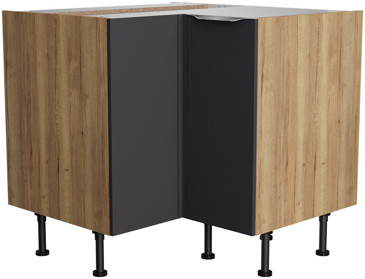 ECKKÜCHE 270/200 cm  in Anthrazit, Eichefarben  - Edelstahlfarben/Eichefarben, Basics, Holzwerkstoff/Metall (270/200cm) - Optifit