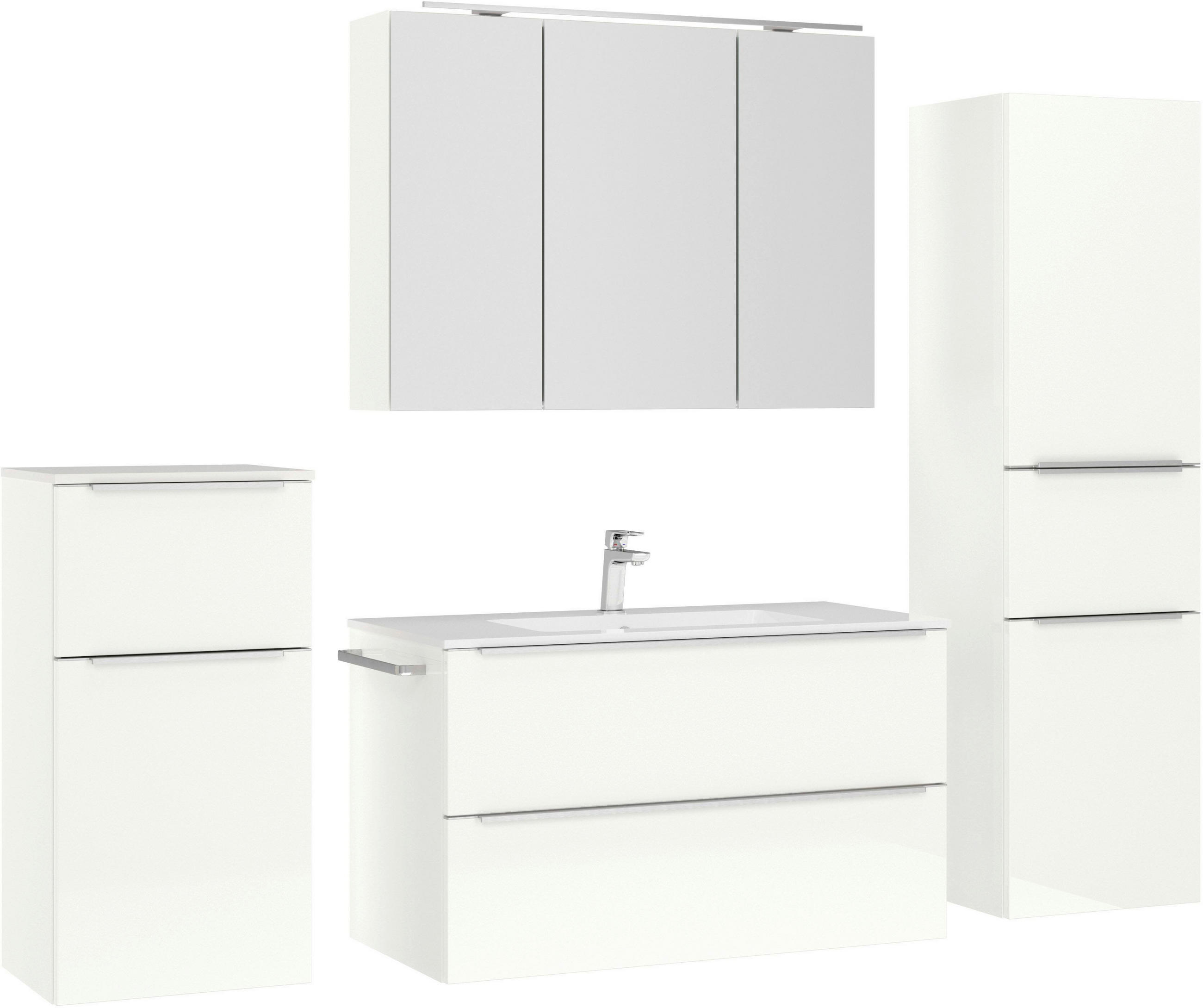 BADEZIMMER 5-teilig  in 191 cm  - Edelstahlfarben/Weiß Hochglanz, MODERN, Holzwerkstoff/Stein (191cm) - Nobilia