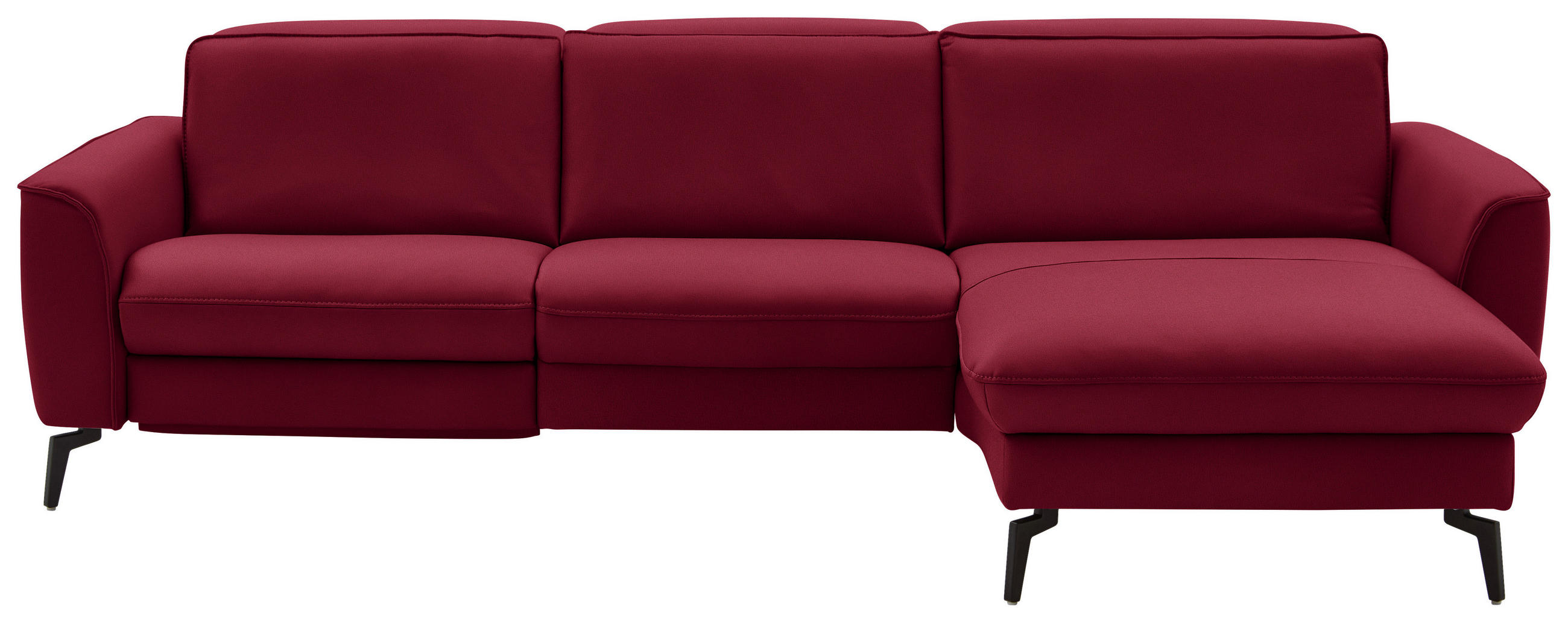ECKSOFA in Echtleder Rot  - Rot/Schwarz, Natur, Leder/Metall (281/168cm) - Valdera