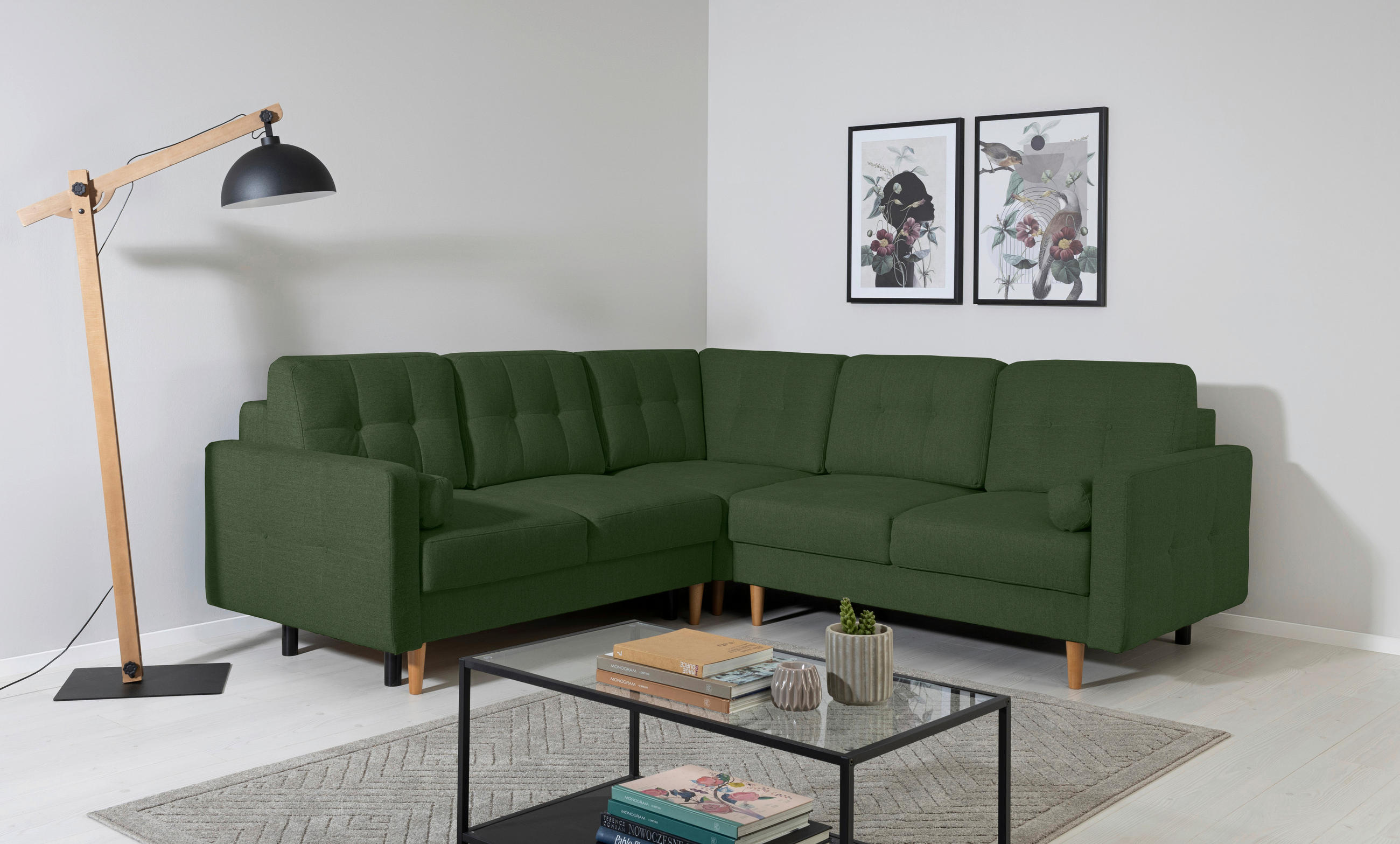 ECKSOFA Grün  - Buchefarben/Grün, Design, Holz/Textil (242/242cm) - MID.YOU