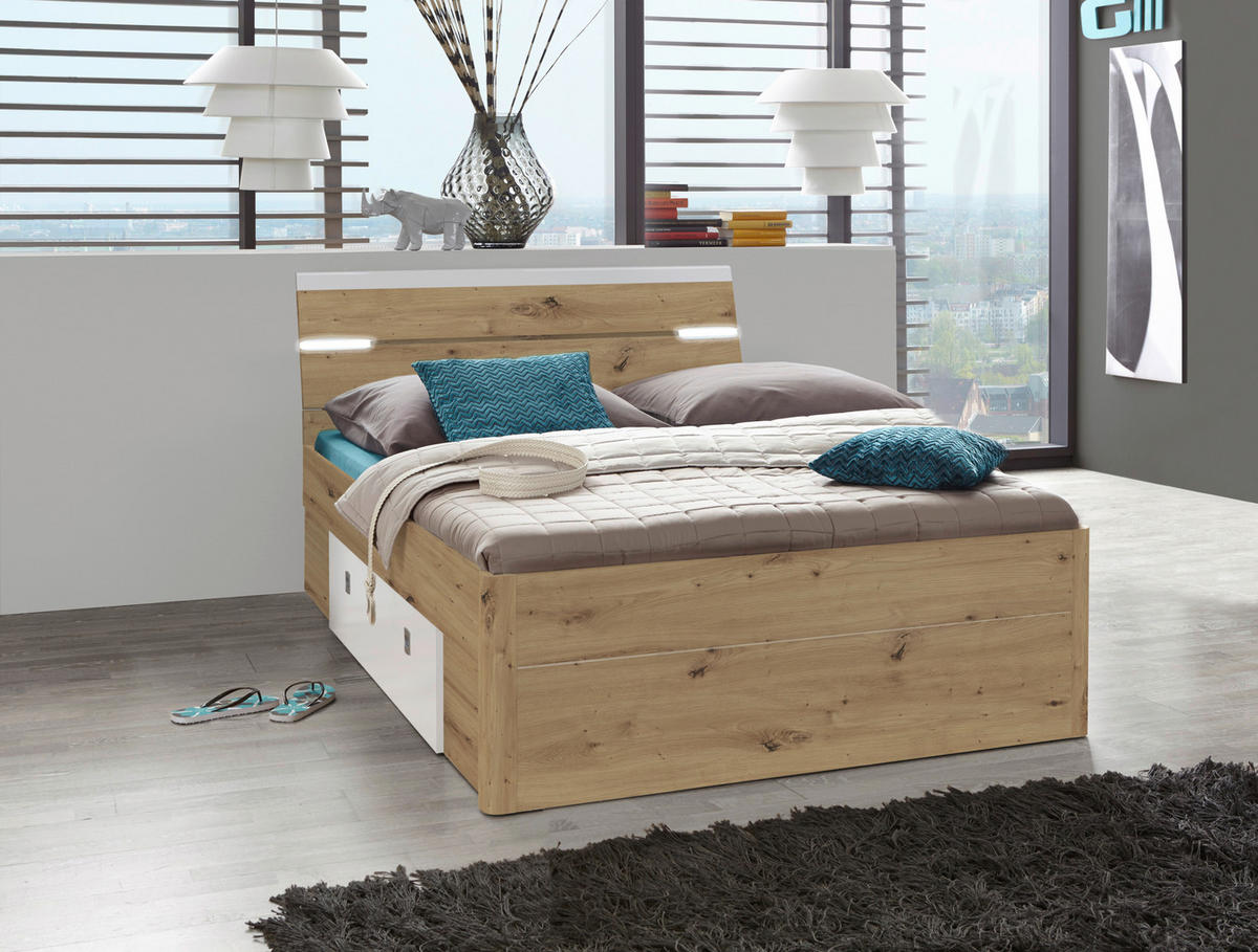 KREVET S PROSTOR. ZA ODLAGANJ   160/200 cm   bijela, hrast Artisan  - bijela/hrast Artisan, Konvencionalno, drvni materijal/plastika (160/200cm) - MID.YOU