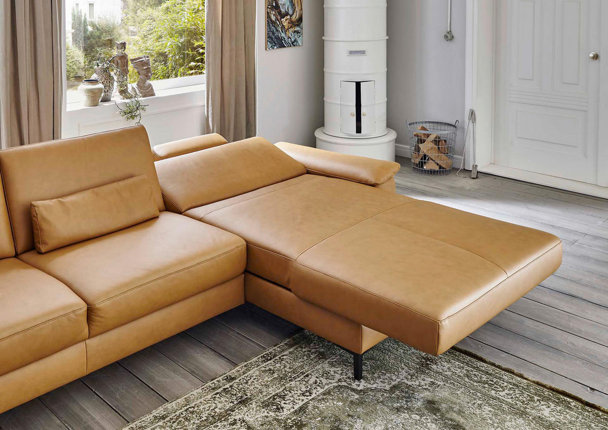 ECKSOFA in Echtleder Currygelb  - Currygelb/Schwarz, Design, Leder/Metall (175/334cm) - Dieter Knoll