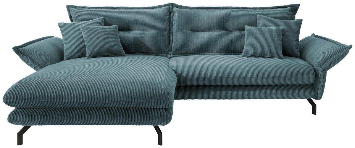 ECKSOFA in Cord Petrol  - Petrol/Schwarz, Modern, Textil/Metall (180/255cm) - Livetastic