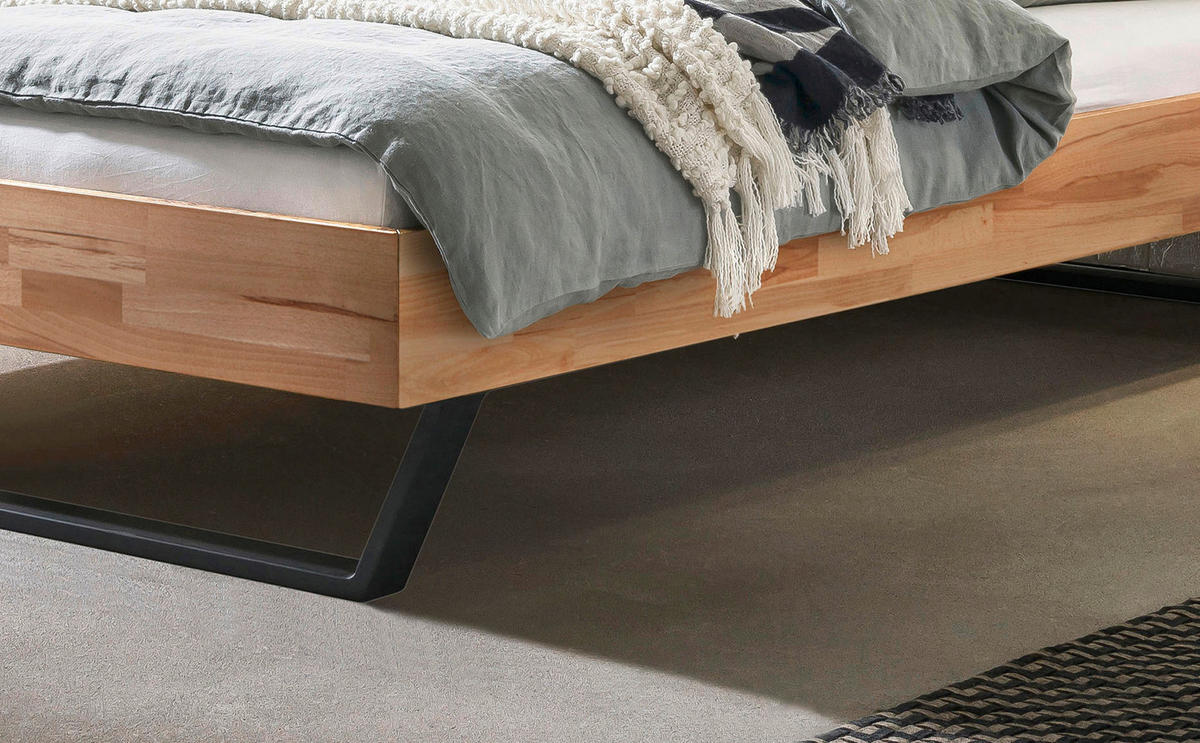 BETT 140/200 cm,  in Schwarz, Kernbuche  - Schwarz/Kernbuche, KONVENTIONELL, Holz/Metall (140/200cm) - Hasena