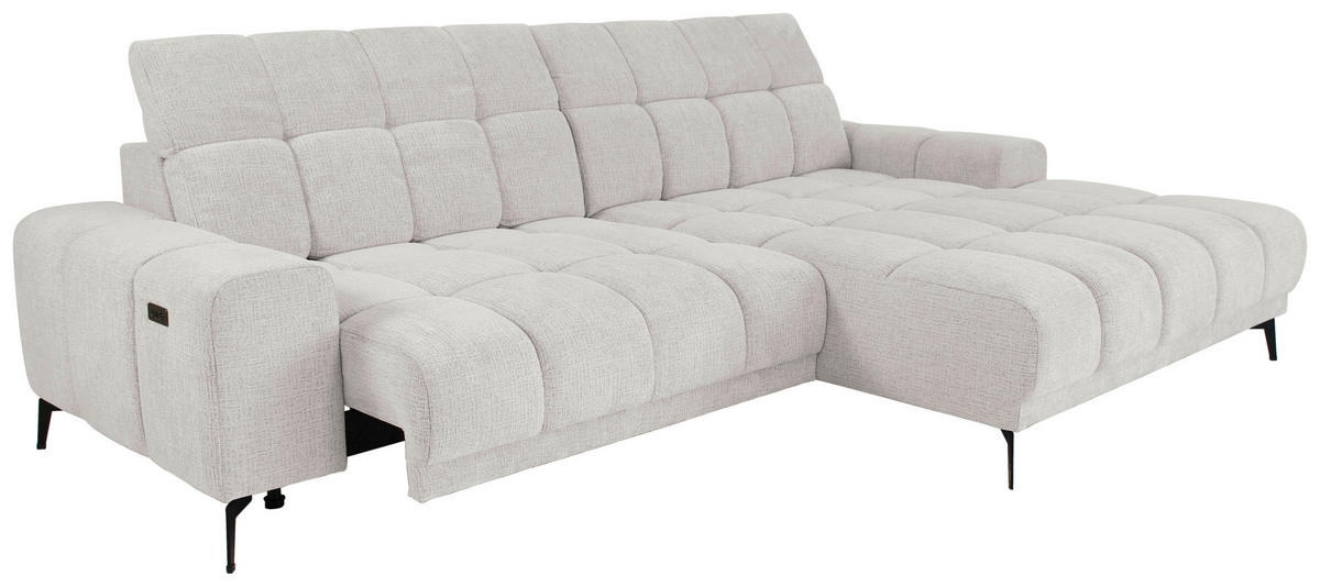ECKSOFA inkl.Funktionen Hellgrau Chenille  - Hellgrau/Schwarz, MODERN, Textil/Metall (300/195cm) - Xora