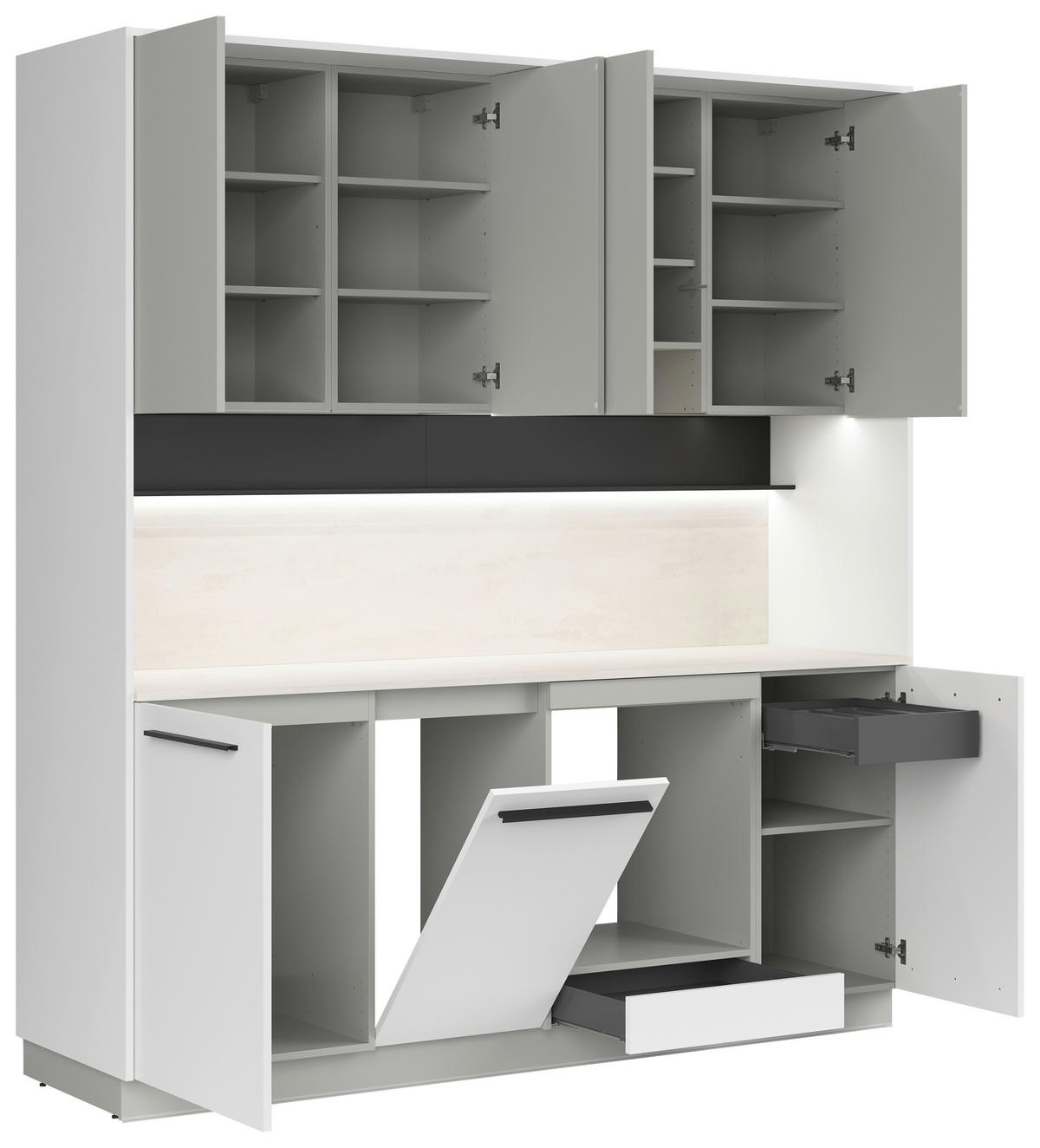 KÜCHENBLOCK 210 cm   in Grau, Weiß, Hellgrau  - Hellgrau/Schwarz, Basics, Holzwerkstoff/Kunststoff (210cm) - Visiona