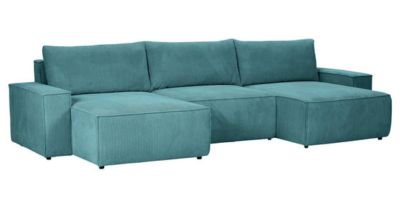 WOHNLANDSCHAFT  in Cord Petrol  - Petrol/Schwarz, KONVENTIONELL, Kunststoff/Textil (155/348/155cm) - Carryhome