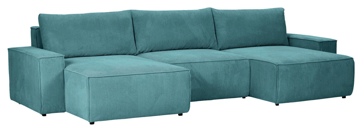 WOHNLANDSCHAFT Petrol Cord  - Petrol/Schwarz, KONVENTIONELL, Kunststoff/Textil (155/348/155cm) - Carryhome