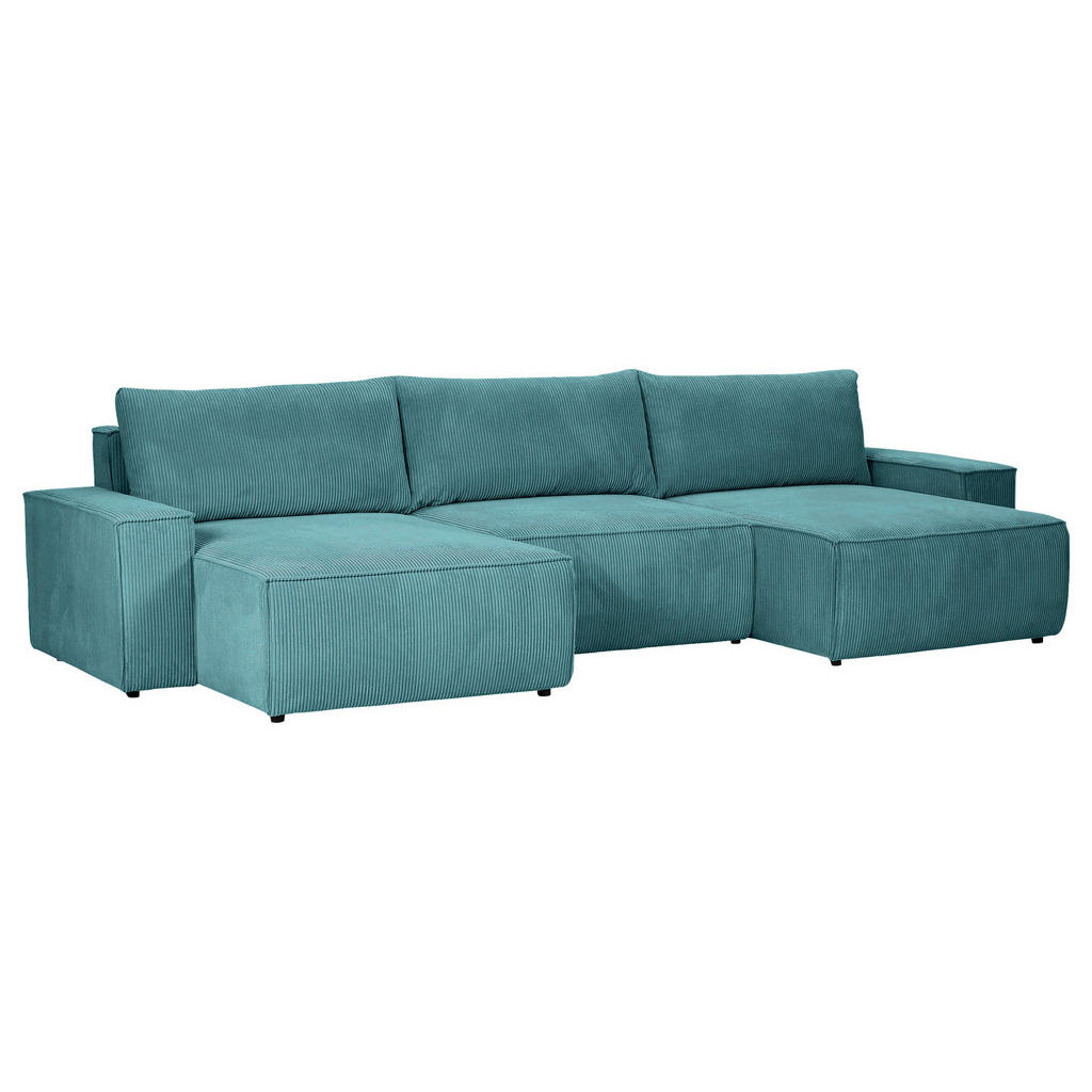 Thumbnail - Carryhome Wohnlandschaft, Petrol, Textil, 3-Sitzer, Füllung: Schaumstoffflocken, U-Form, 348x155 cm, Liegefunktion, Schl...