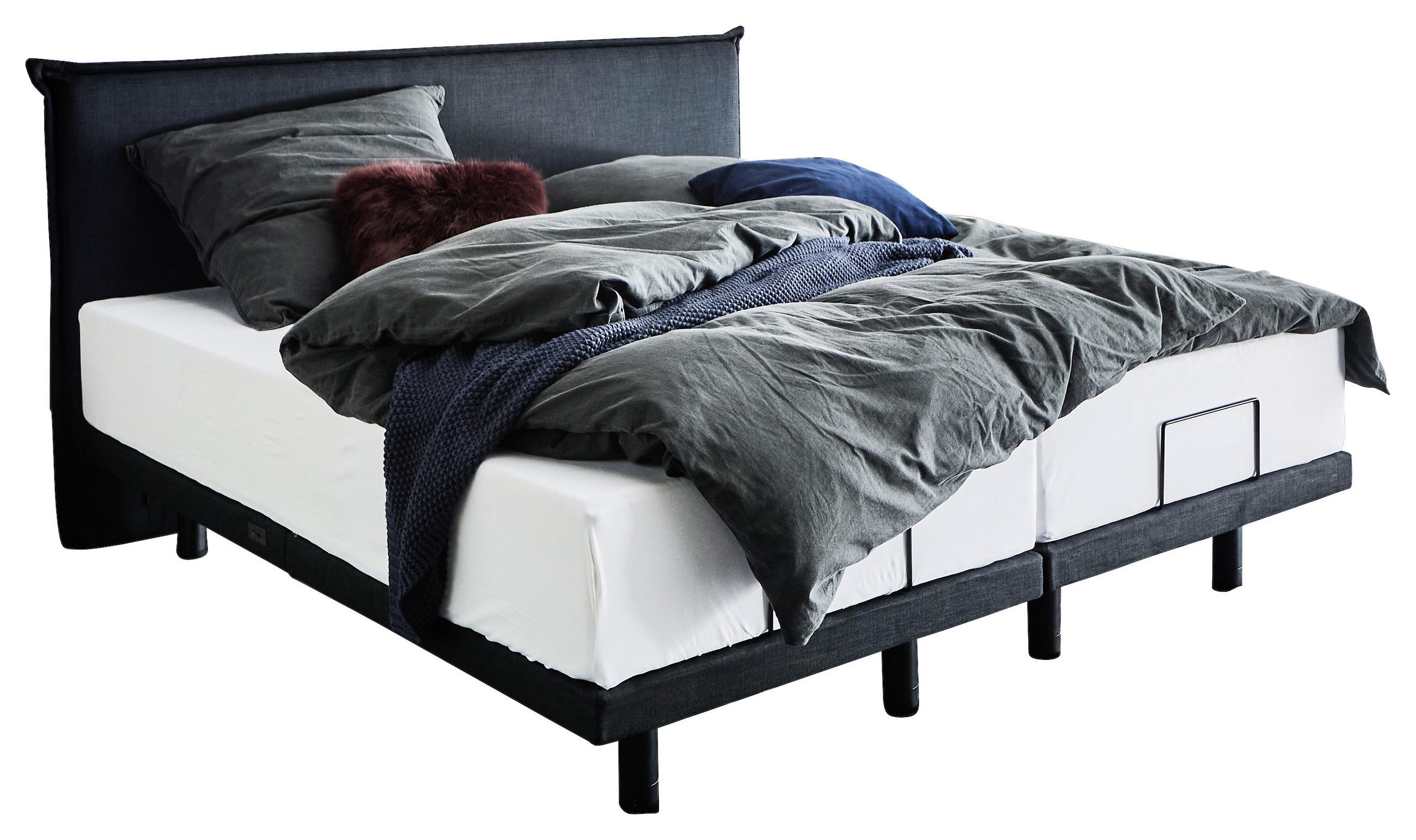 BOXBETT 180/200 cm,  in Graphitfarben, gepolstertes Kopfteil, Beleuchtung, Soundsystem, motorische Verstellbarkeit, Fernbedienung, Matratzen, Befestigungsmaterial, Unterbodenbeleuchtung, H3 = fest  - Schwarz/Graphitfarben, Design, Textil/Metall (180/200cm) - Chameo