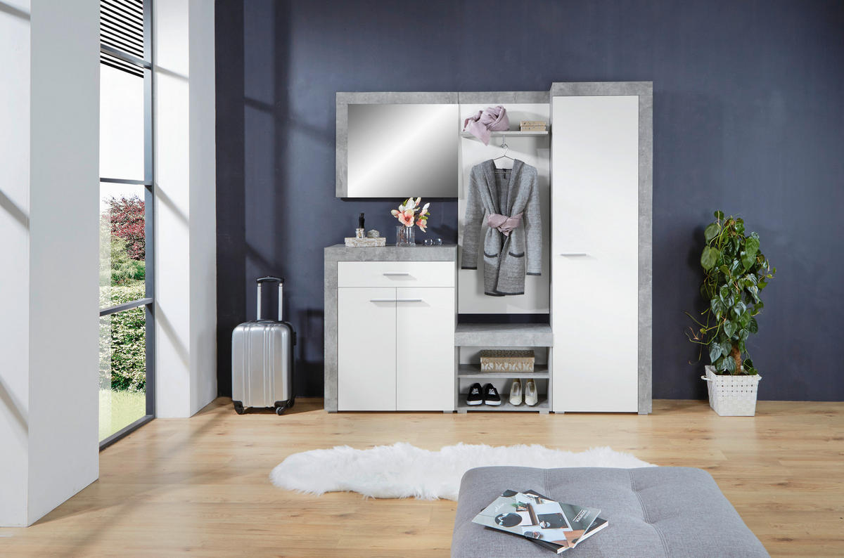 GARDEROBE 5-teilig  in 200/200/35,3 cm  - Weiß/Grau, MODERN, Holzwerkstoff (200/200/35,3cm) - MID.YOU