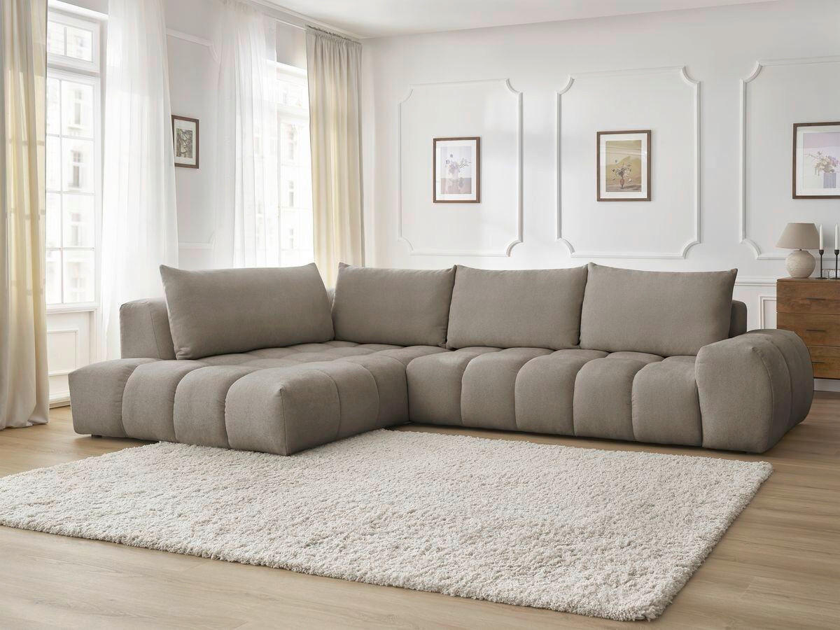 ECKSOFA Ottomane links  EVEREST Taupe Struktur  - Taupe/Schwarz, MODERN, Kunststoff/Textil (210/352cm) - Livetastic