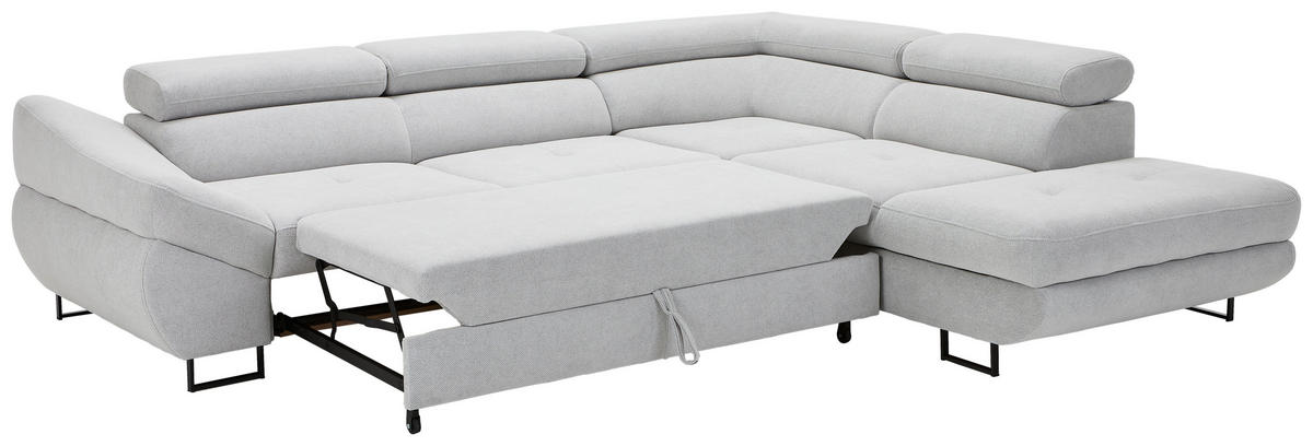 ECKSOFA in Webstoff Hellgrau  - Hellgrau/Schwarz, Design, Textil/Metall (280/235cm) - Hom`in