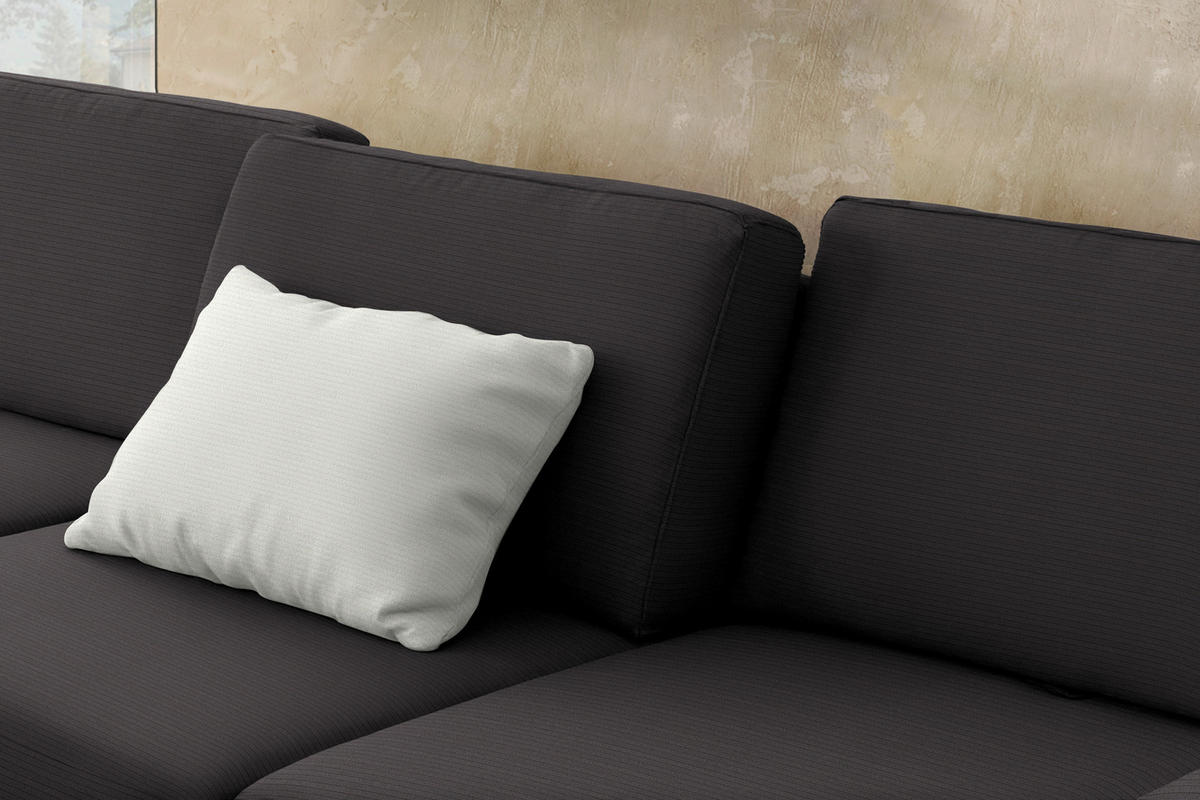 ECKSOFA  in Cord Dunkelbraun Rücken echt, Sitztiefenverstellung  185/298 cm  - Dunkelbraun/Schwarz, Design, Textil/Metall (185/298cm) - Pure Home Lifestyle