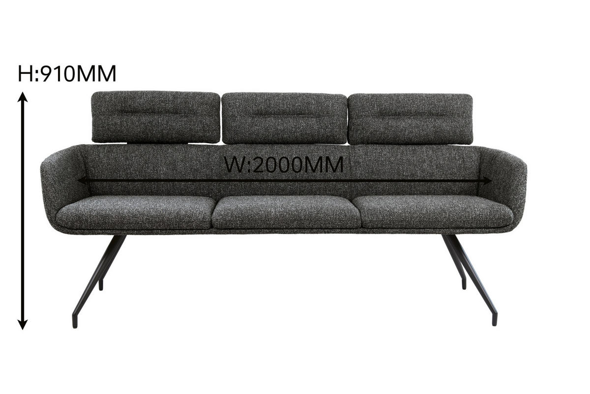 SITZBANK 200/91/70 cm Webstoff Schwarz, Dunkelgrau  - Dunkelgrau/Schwarz, Design, Textil/Metall (200/91/70cm) - Dieter Knoll