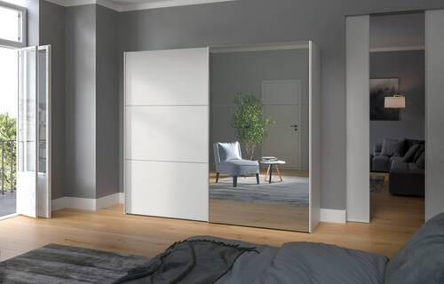 SCHWEBETÜRENSCHRANK 253/215/65 cm 2-türig Weiß  - Edelstahlfarben/Weiß, Design, Glas/Holzwerkstoff (253/215/65cm) - Boxxx