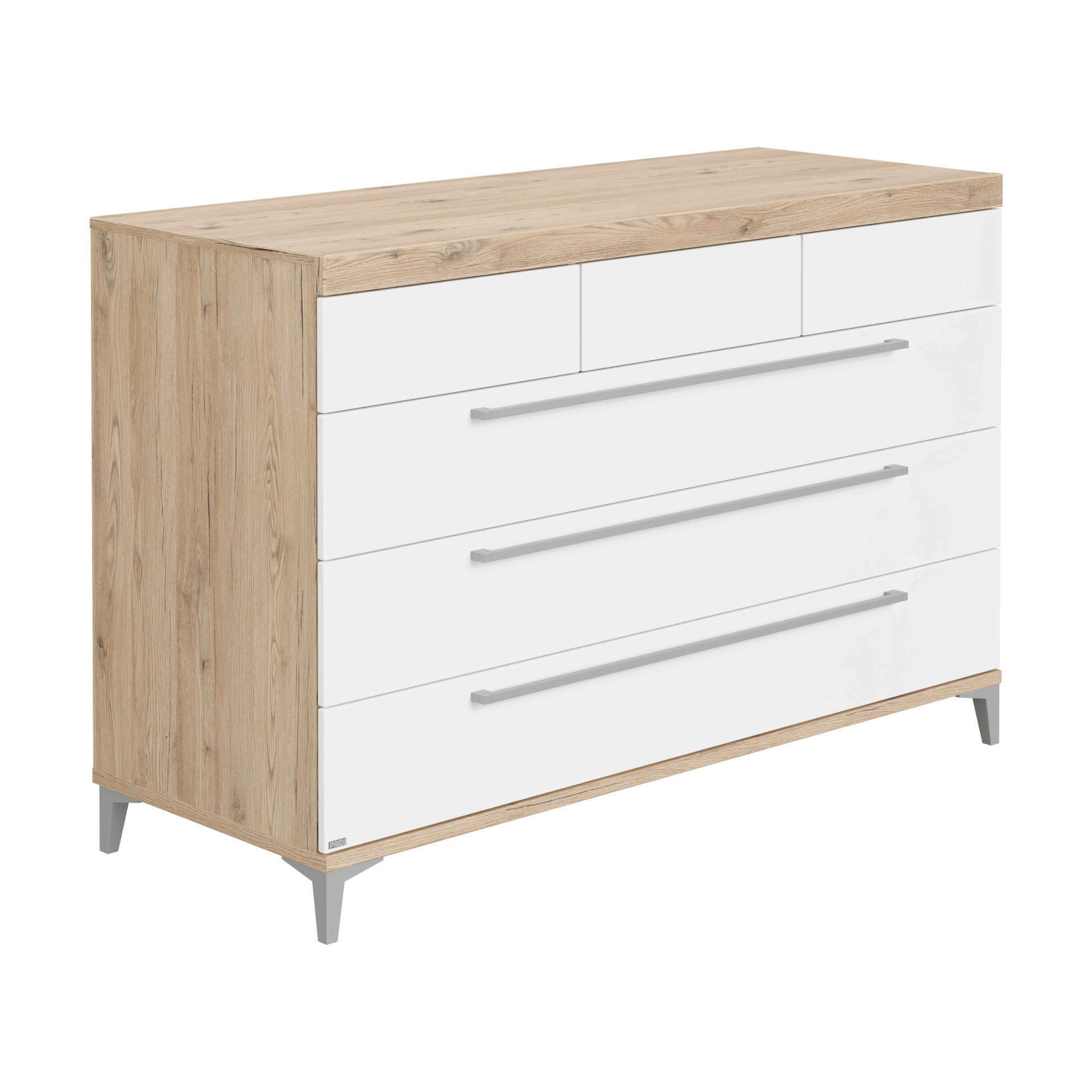 KOMODA  Remo  - bijela/boje hrasta, Basics, drvni materijal/metal (141,2/94,3/55,9cm) - Paidi