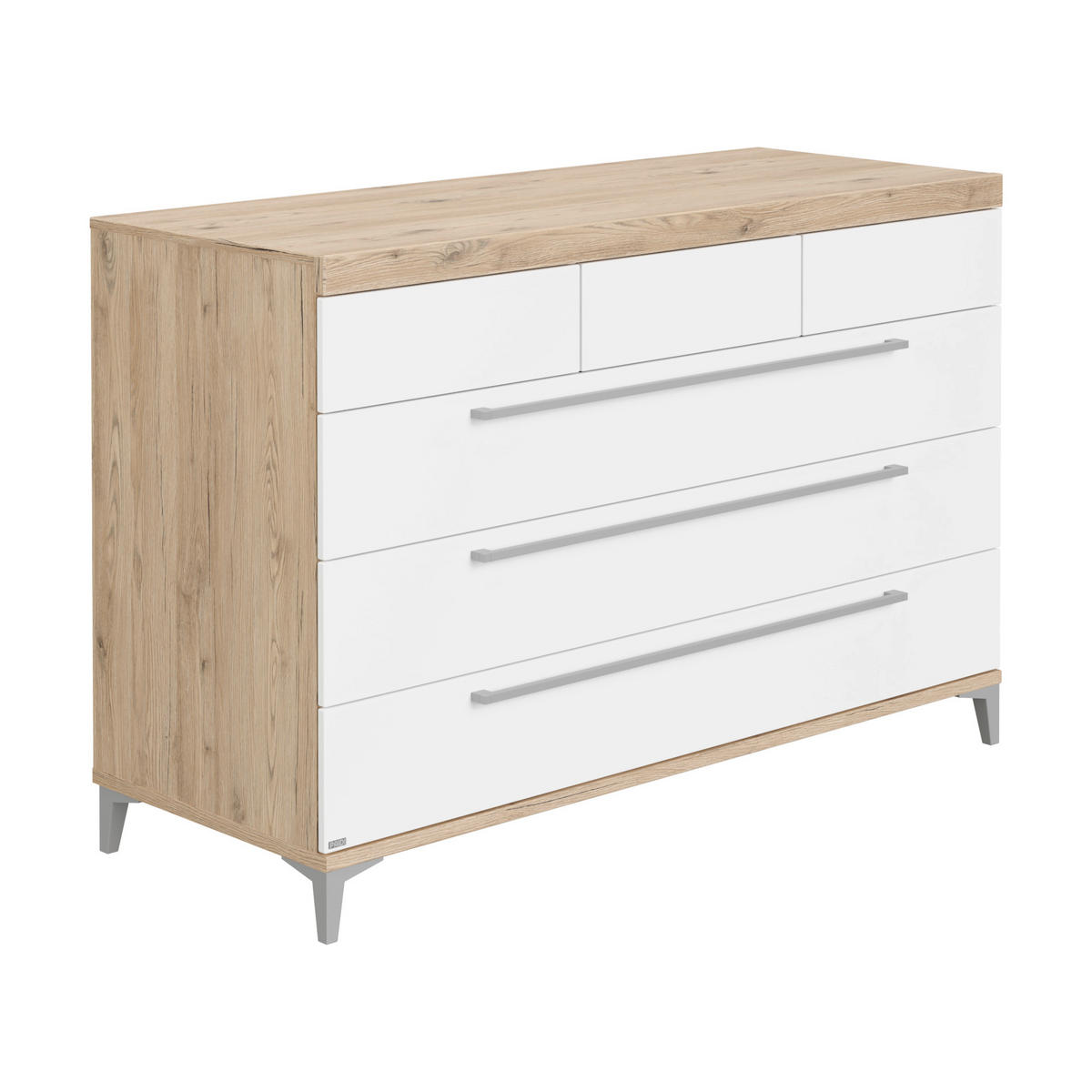 KOMODA  Remo  - bijela/boje hrasta, Basics, drvni materijal/metal (141,2/94,3/55,9cm) - Paidi