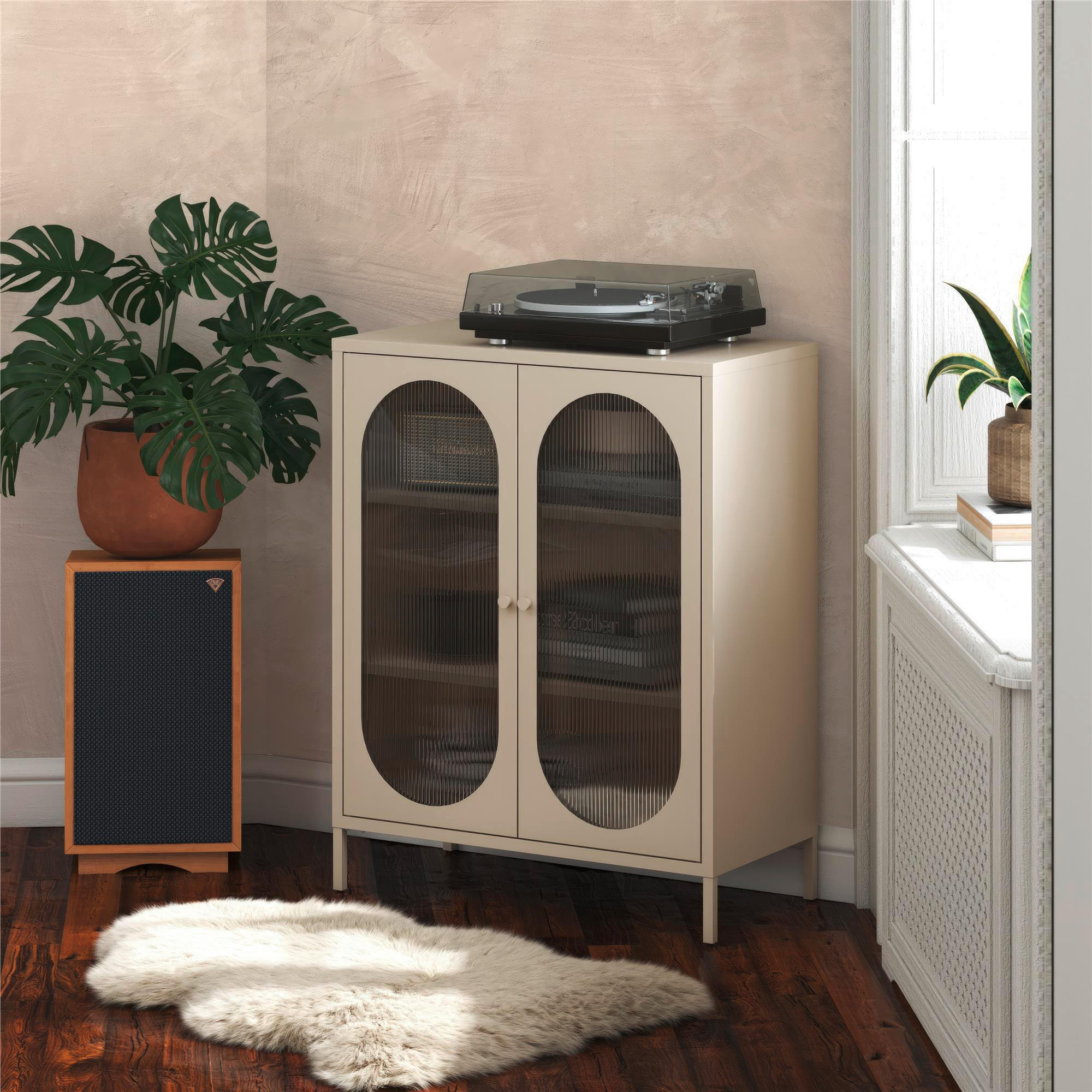 HIGHBOARD Luna   in 80/102/40 cm  - Creme, Design, Glas/Metall (80/102/40cm) - MID.YOU