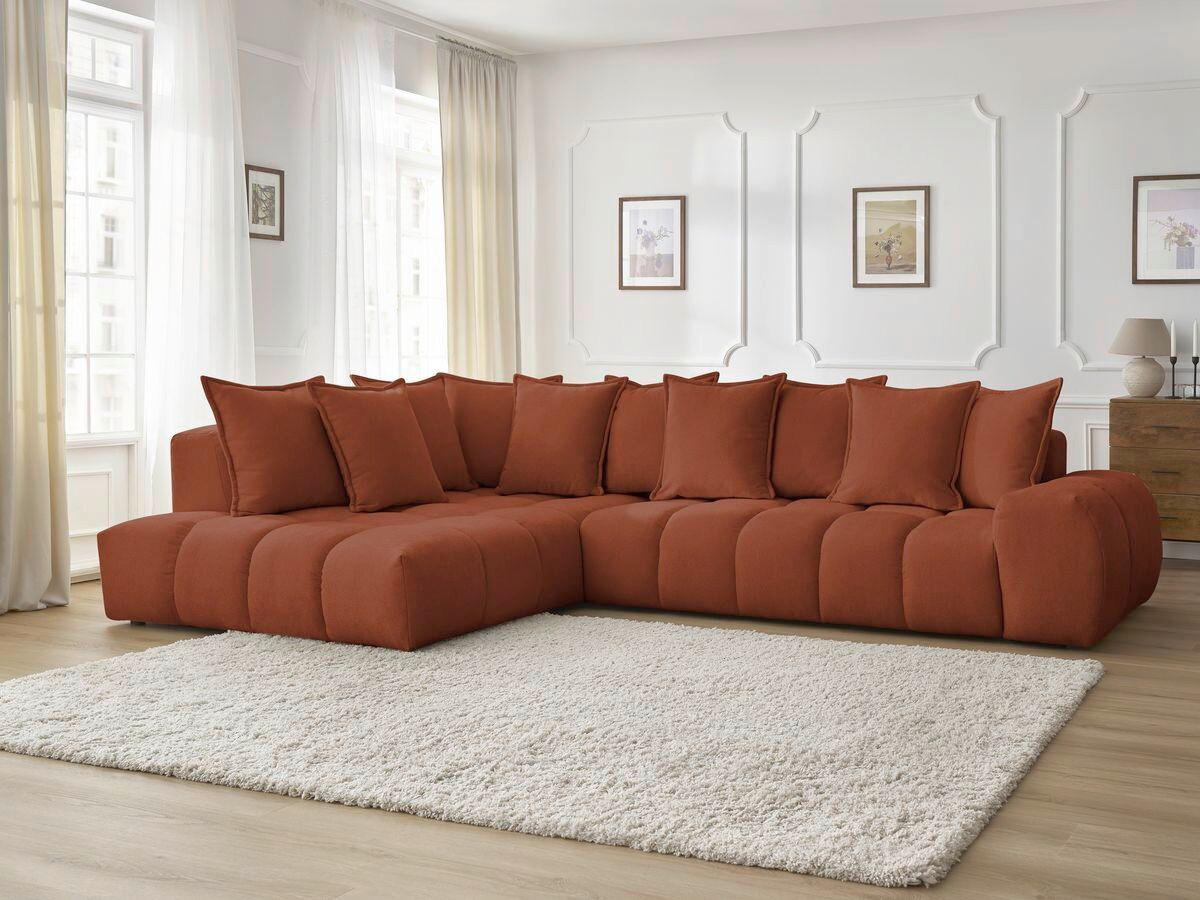 ECKSOFA Ottomane links  EVEREST Orange Struktur  - Schwarz/Orange, MODERN, Kunststoff/Textil (210/352cm) - Livetastic