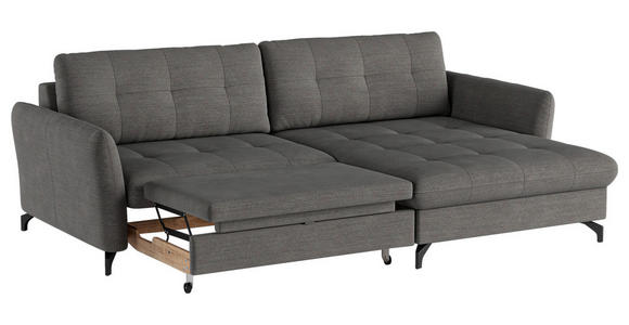 ECKSOFA in Flachgewebe, Leinenoptik Dunkelgrau  - Dunkelgrau/Schwarz, Design, Textil/Metall (242/170cm) - Xora