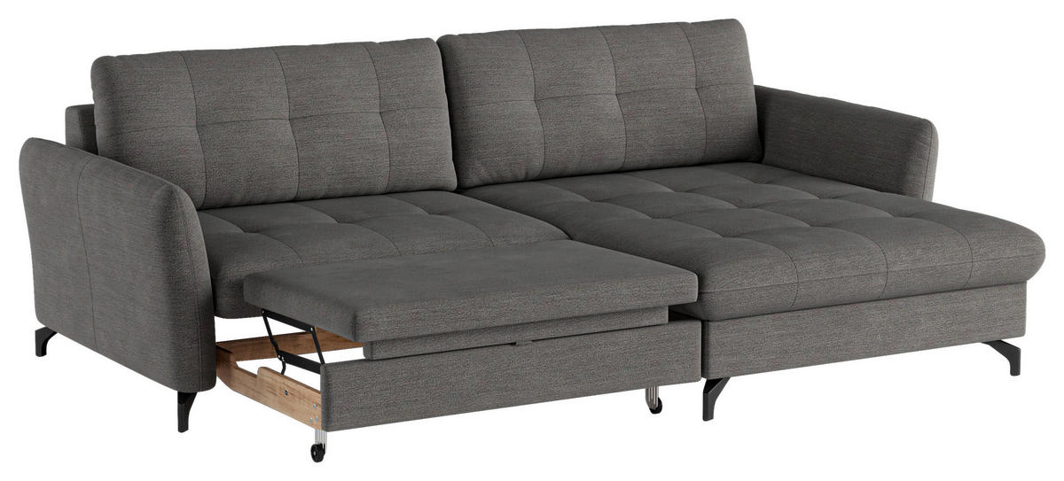 ECKSOFA in Flachgewebe, Leinenoptik Dunkelgrau  - Dunkelgrau/Schwarz, Design, Textil/Metall (242/170cm) - Xora