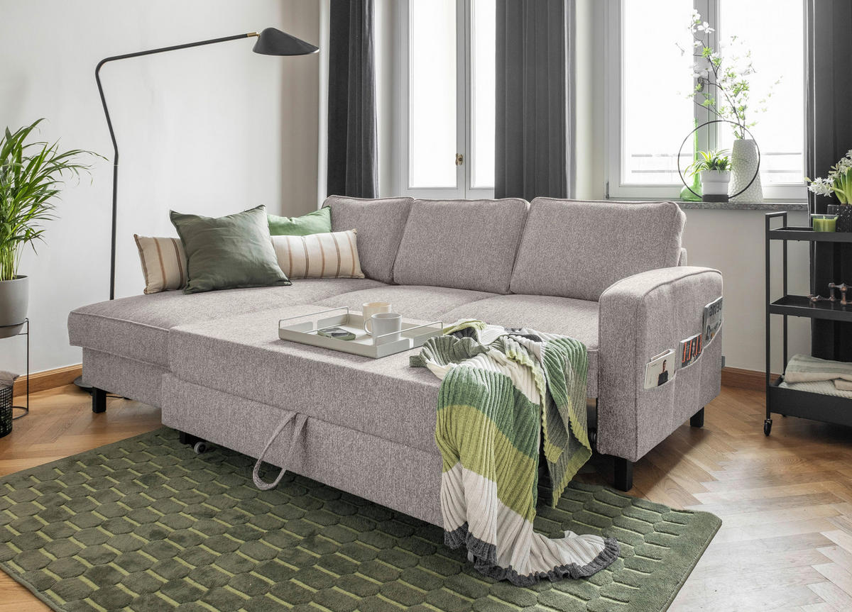 ECKSOFA in Struktur Grauweiss  - Schwarz/Grauweiss, Holz/Textil (148/228cm) - MID.YOU