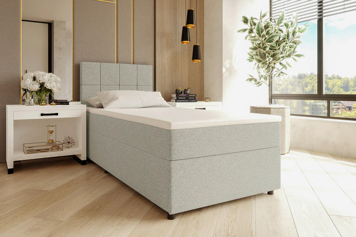 BOXBETT 90/200 cm,  in Hellgrau, Matratze, Topper, Bettschublade, H3 = fest  - Hellgrau/Schwarz, KONVENTIONELL, Kunststoff/Textil (90/200cm) - Boxxx