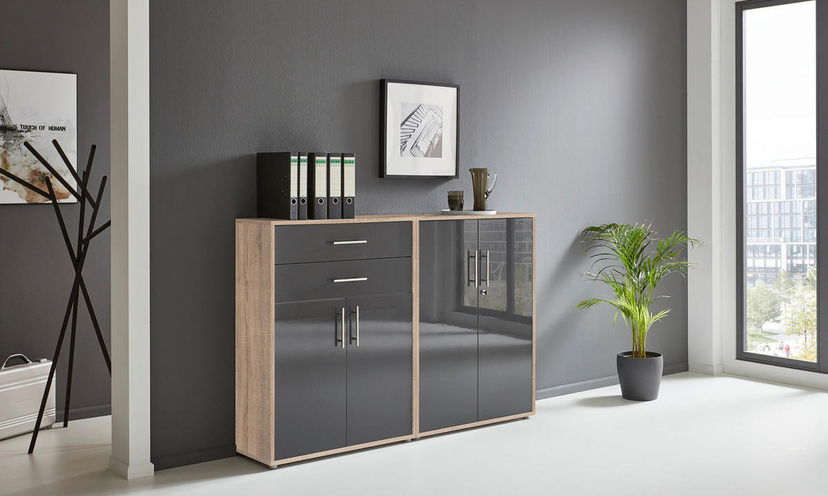 AKTENSCHRANK Sonoma Eiche, Anthrazit Hochglanz  - Anthrazit Hochglanz/Sonoma Eiche, MODERN, Holzwerkstoff (168,8/113,6/33cm) - MID.YOU