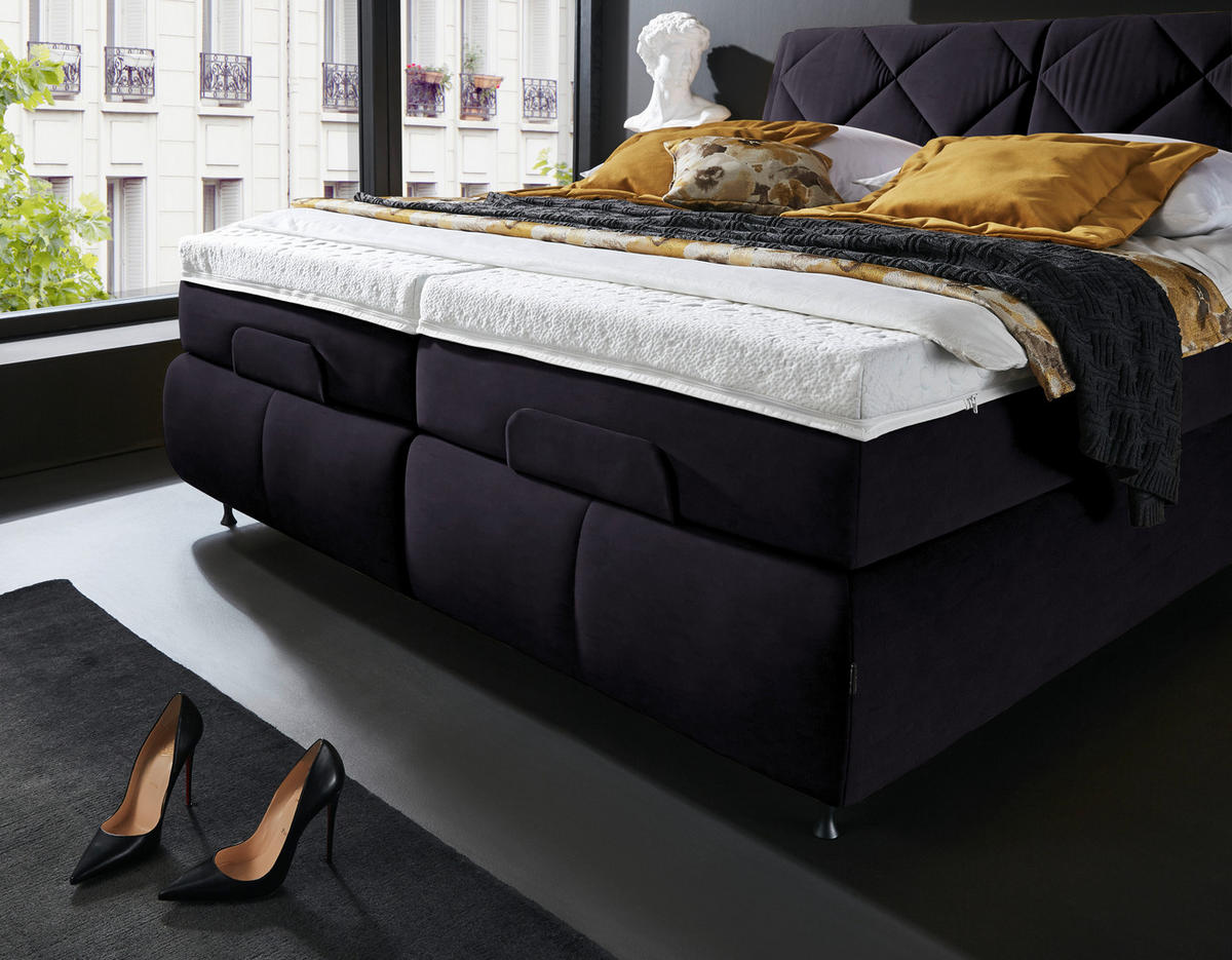 BOXSPRINGBETT 180/200 cm  in Dunkelgrau  - Dunkelgrau/Schwarz, Konventionell, Textil/Metall (180/200cm) - Dieter Knoll