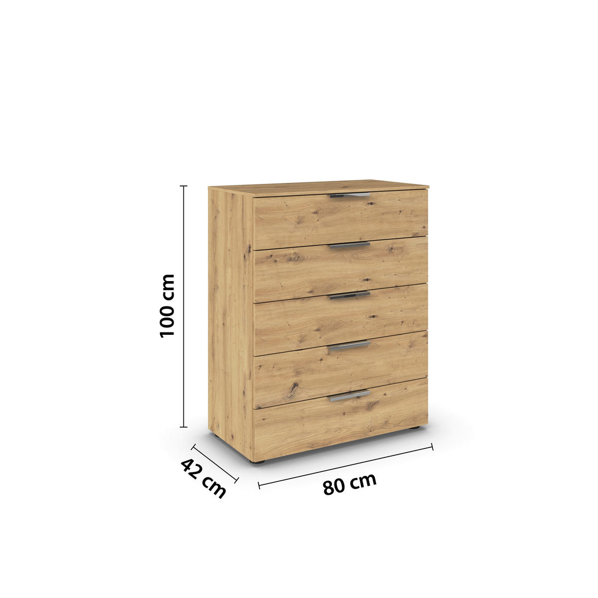 KOMMODE 80/100/42 cm  in Eiche Artisan, Chromfarben  - Chromfarben/Schwarz, Modern, Holzwerkstoff/Kunststoff (80/100/42cm) - Rauch Möbel
