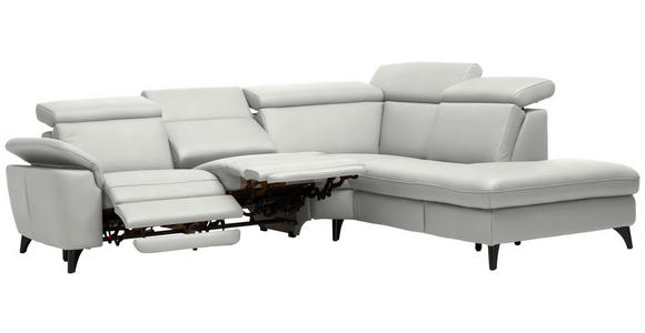 ECKSOFA in Echtleder Hellgrau  - Hellgrau/Schwarz, Design, Leder/Metall (285/239cm) - Cantus