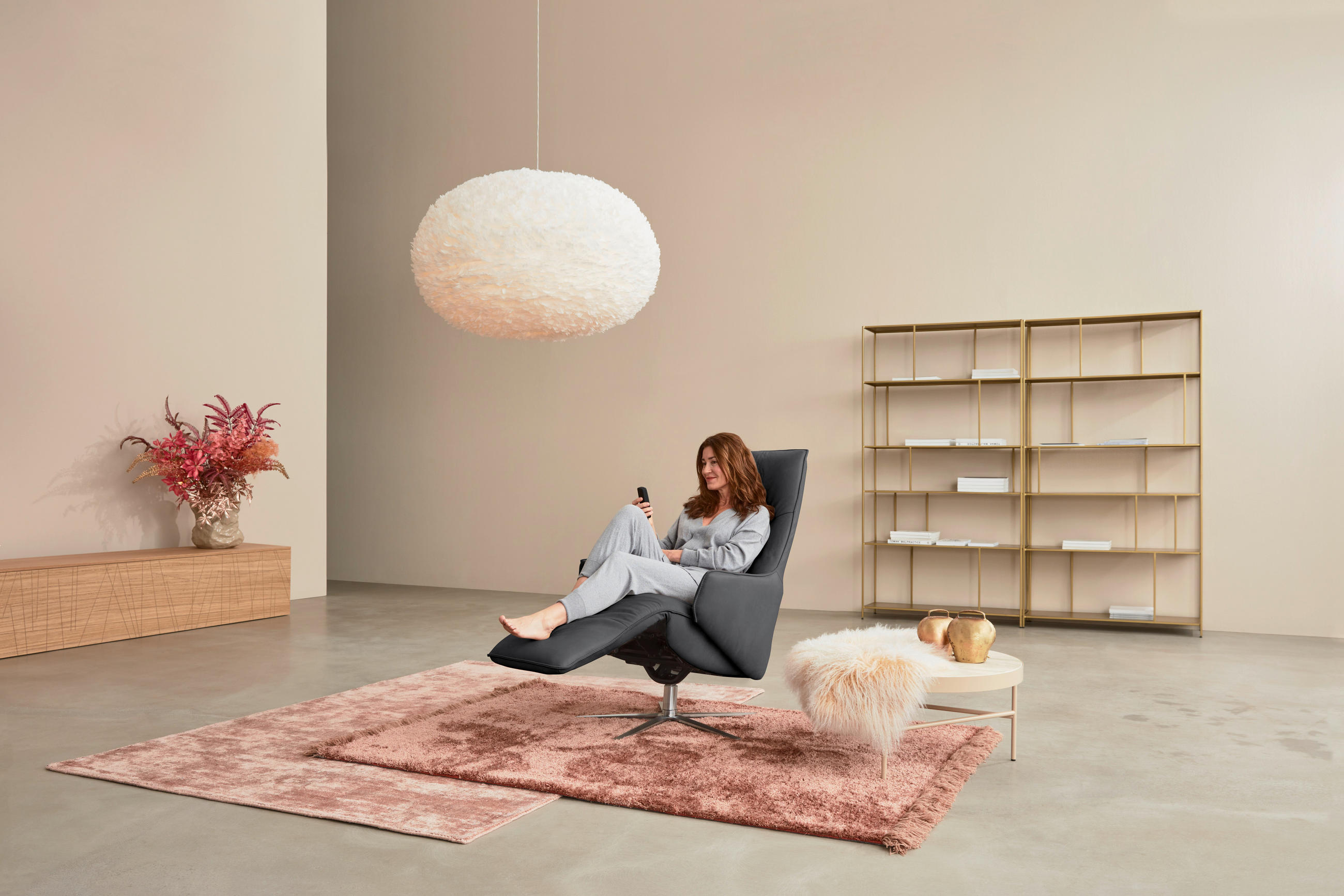 RELAXSESSEL in Leder Dunkelgrau  - Edelstahlfarben/Dunkelgrau, Design, Leder/Metall (70/120/88cm) - Himolla