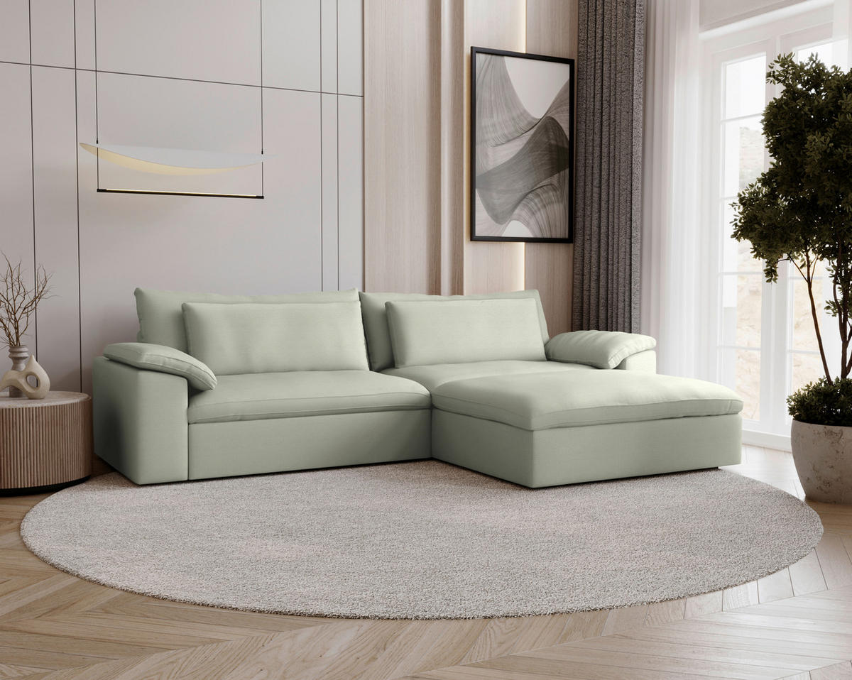 ECKSOFA  Chenille Sandfarben  - Sandfarben/Schwarz, Modern, Kunststoff/Textil (306/198cm) - Carryhome