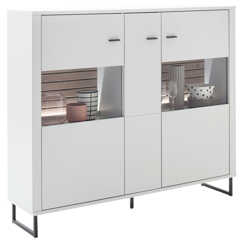 Thumbnail - Stylife Highboard, Weiß, Eiche, Metall, 9 Fächer, 159x136x37 cm, Typenauswahl, Beimöbel erhältlich, Wohnzimmer, Kommoden...