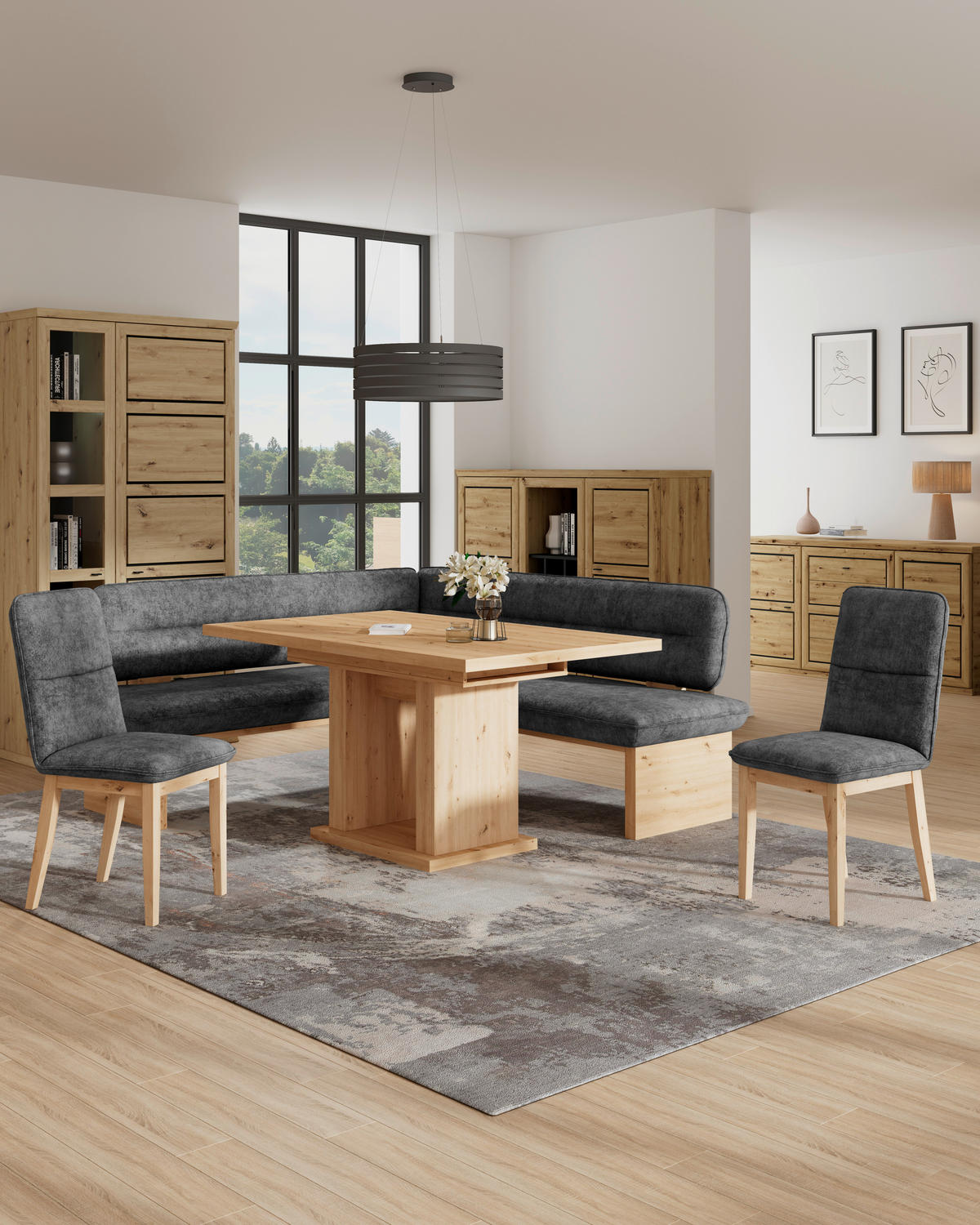 ECKBANK 170/232 cm Webstoff Schwarz Eiche Sperrholz   - Eichefarben/Schwarz, KONVENTIONELL, Holz/Textil (170/232cm) - James Wood