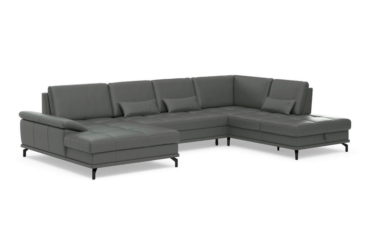 SEDACIA SÚPRAVA, koža, antracitová - čierna/antracitová, Basics, kov/koža (176/363/223cm) - Sit & More