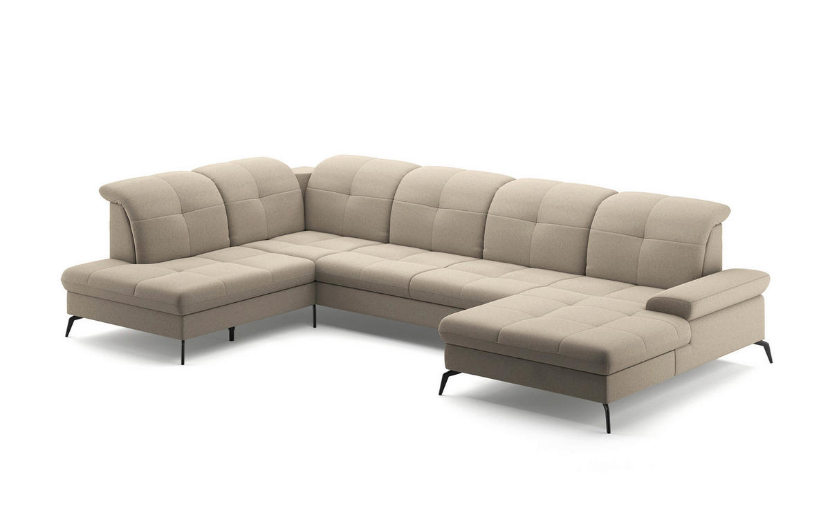 WOHNLANDSCHAFT in Flachgewebe Taupe  - Taupe/Schwarz, Konventionell, Textil/Metall (231/357/185cm) - Sit & More
