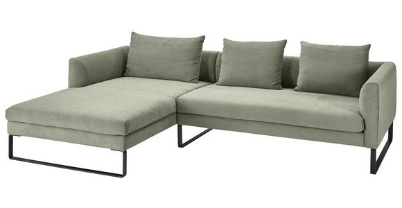 ECKSOFA Olivgrün Feincord  - Schwarz/Olivgrün, KONVENTIONELL, Textil/Metall (178/284cm) - Hom`in