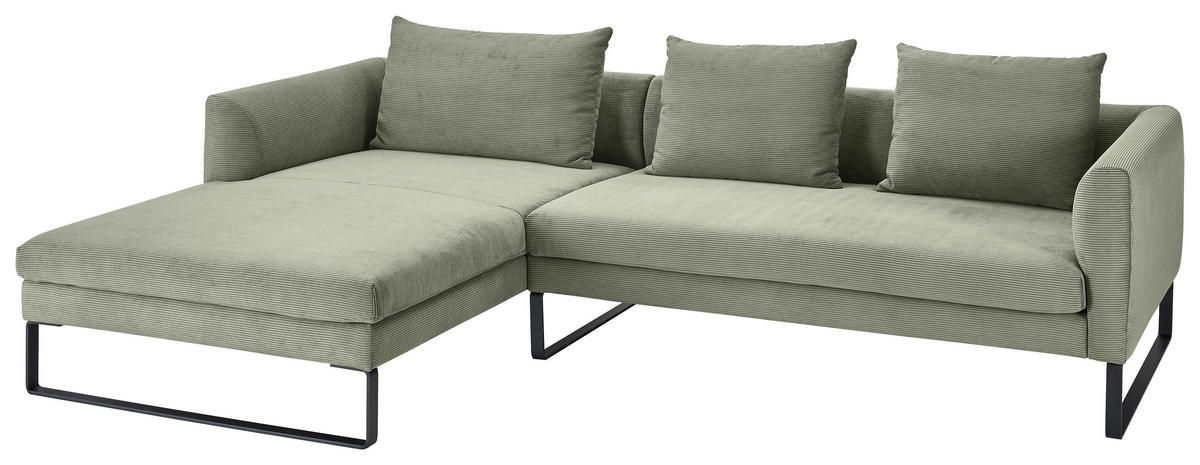 ECKSOFA in Feincord Olivgrün  - Schwarz/Olivgrün, Konventionell, Textil/Metall (178/284cm) - Hom`in