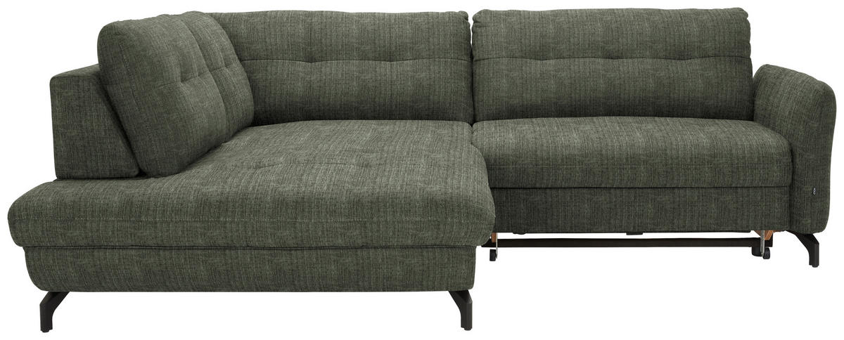 ECKSOFA in Flachgewebe, Leinenoptik Grün  208/247 cm  - Schwarz/Grün, Design, Textil/Metall (208/247cm) - Xora