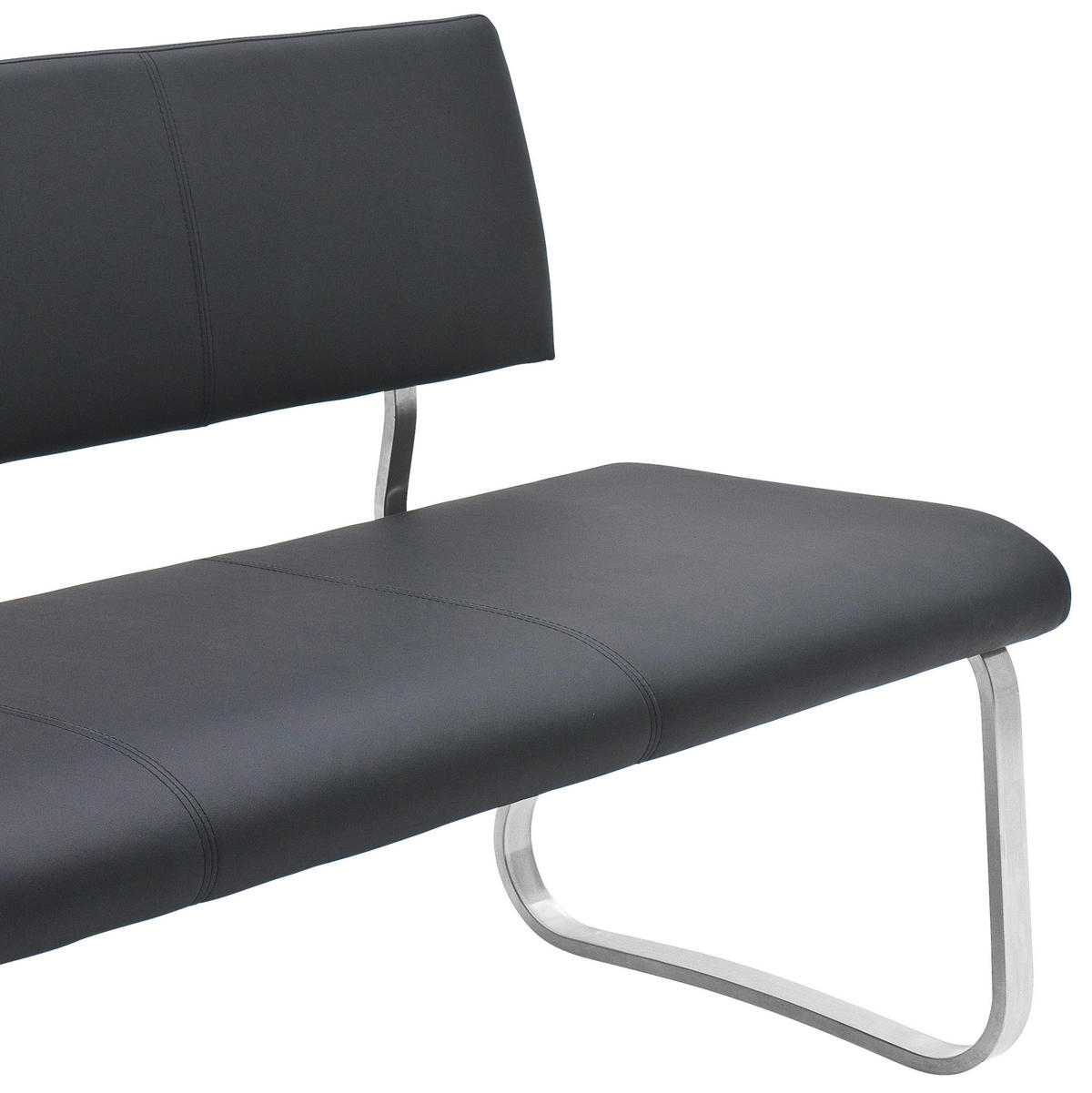 SITZBANK in Metall, Leder Schwarz, Edelstahlfarben  - Edelstahlfarben/Schwarz, Design, Leder/Metall (175/86/59cm) - Livetastic
