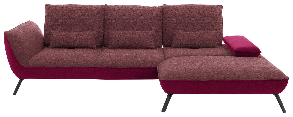ECKSOFA  in Flachgewebe Aubergine  301/191 cm  - Aubergine/Schwarz, Design, Textil/Metall (301/191cm) - Moderano
