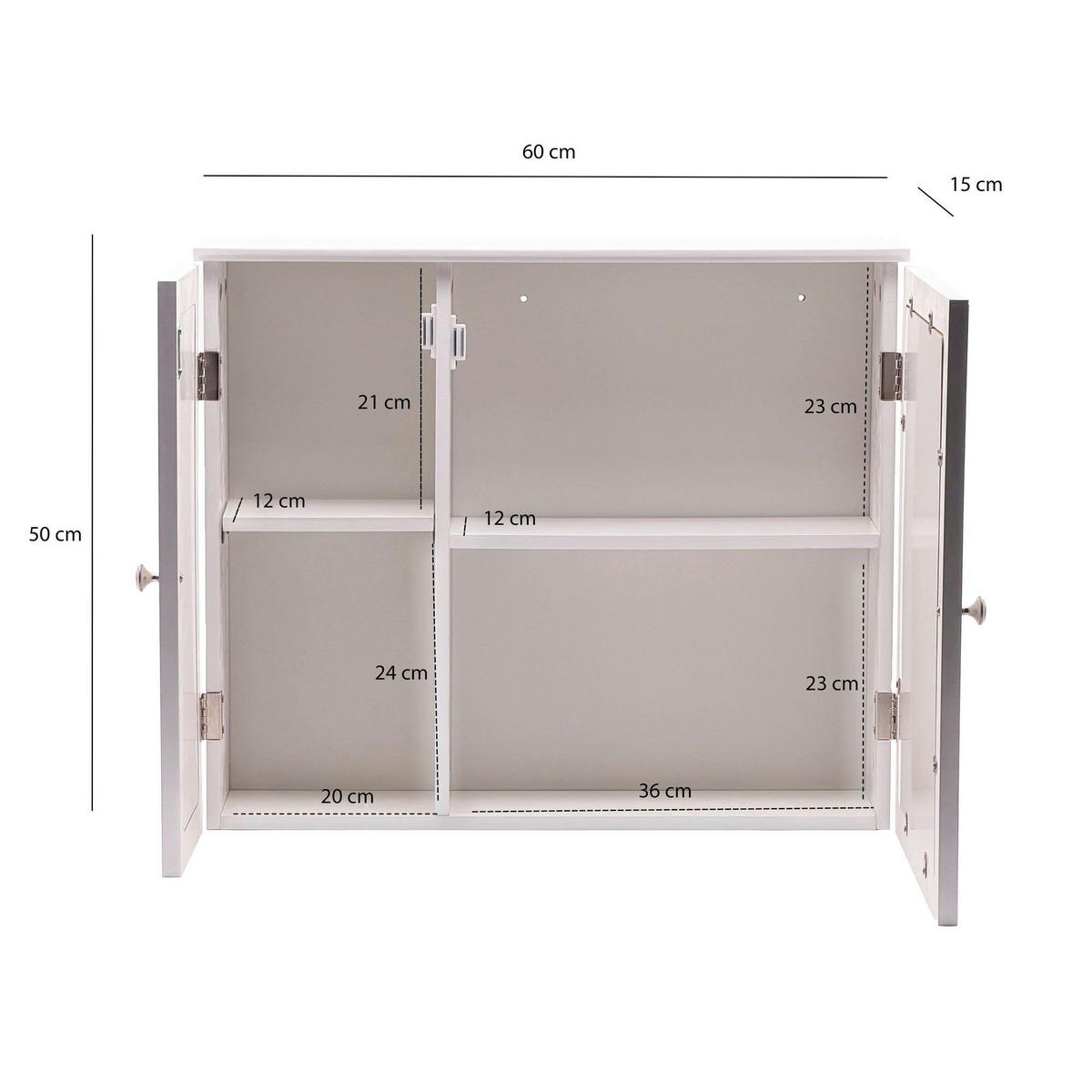 SPIEGELSCHRANK 60/50/15 cm  - Silberfarben/Weiß, Design, Glas/Holzwerkstoff (60/50/15cm) - Livetastic